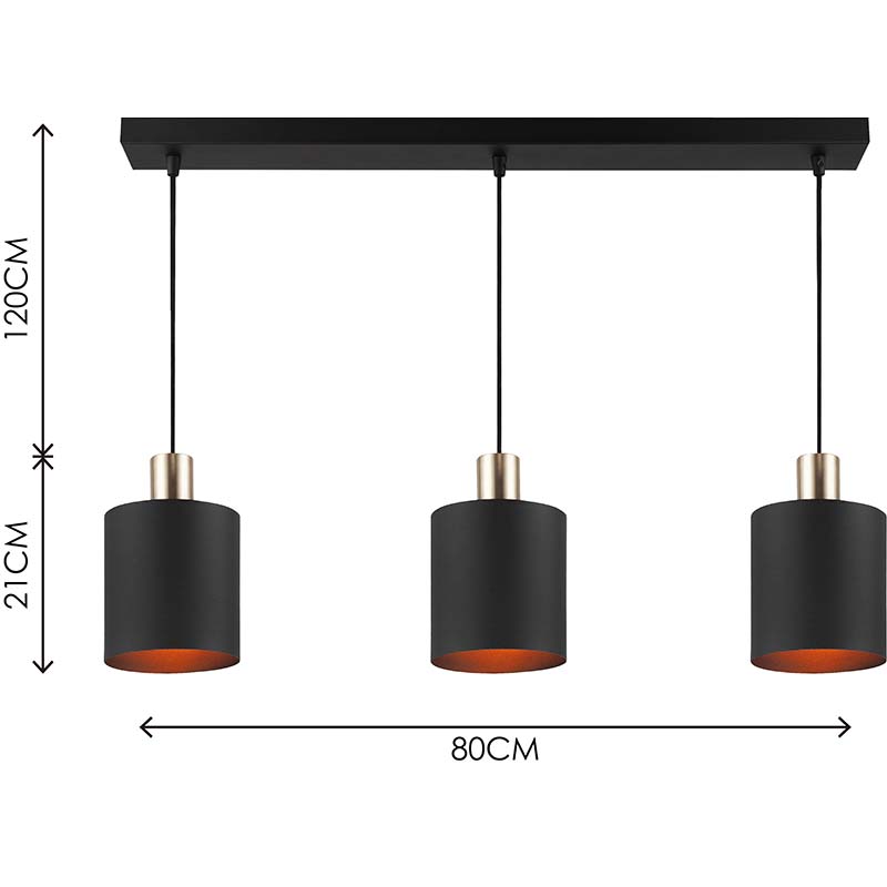 Moderner einfacher Kronleuchter Dekorative verstellbare lange Pendelleuchte 3lys Shade All Sandy Black E27