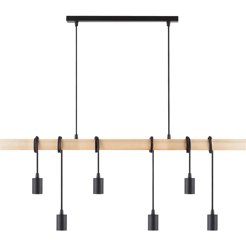 Mordern Eleganter industrieller Holz Design Kronleuchter dekorativ verstellbar Naturholz Pendelleuchte 6lys E27