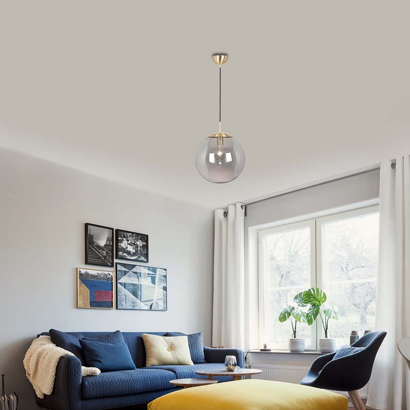 Simple Light Hanging Adjustable Light Smoke Gras Ball Pendelleuchte Ø35cm Messing matt E27