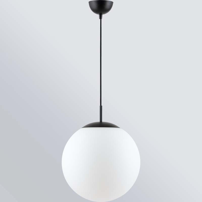 Simple Light Hanging Adjustable Opal Gras Ball Pendelleuchte Ø35cm Mattschwarz E27