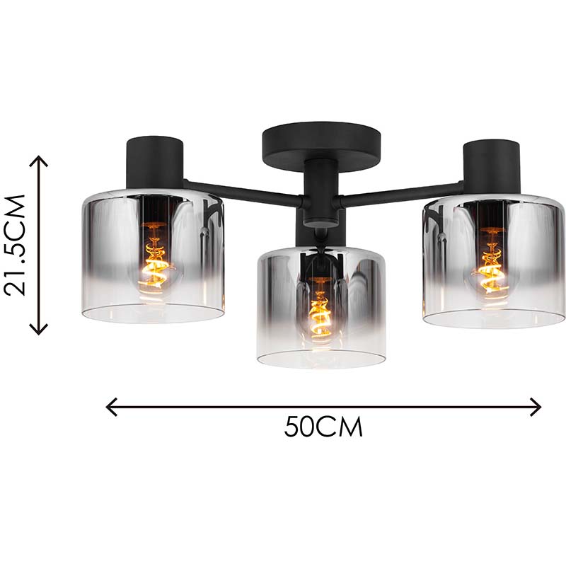 Nordic Simple Style Light Attraktive Rauchglas-Deckenleuchte mit rundem Farbverlauf 3lys E27 Dim