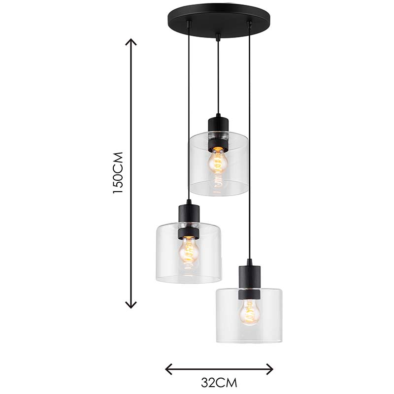 Moderne lineare hängende Deckenleuchte dekoratives klares Glas verstellbare runde Pendelleuchte 3lys E27 Dim