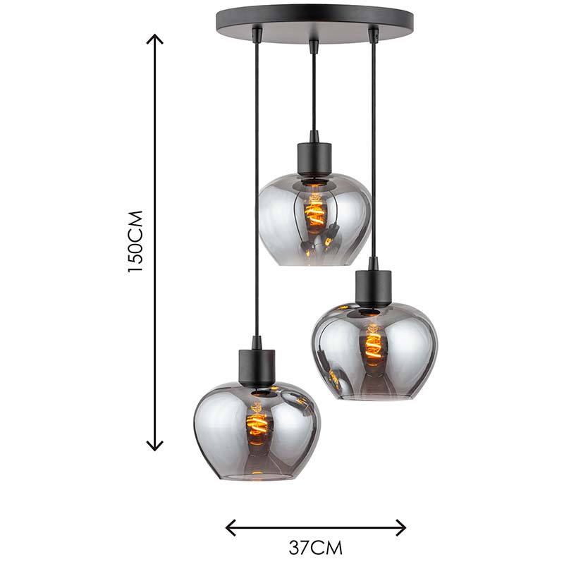 Modren Simple Light Kelly Verstellbare runde Deckenpendelleuchte aus Vollrauchglas 3lys Dia19cm E27