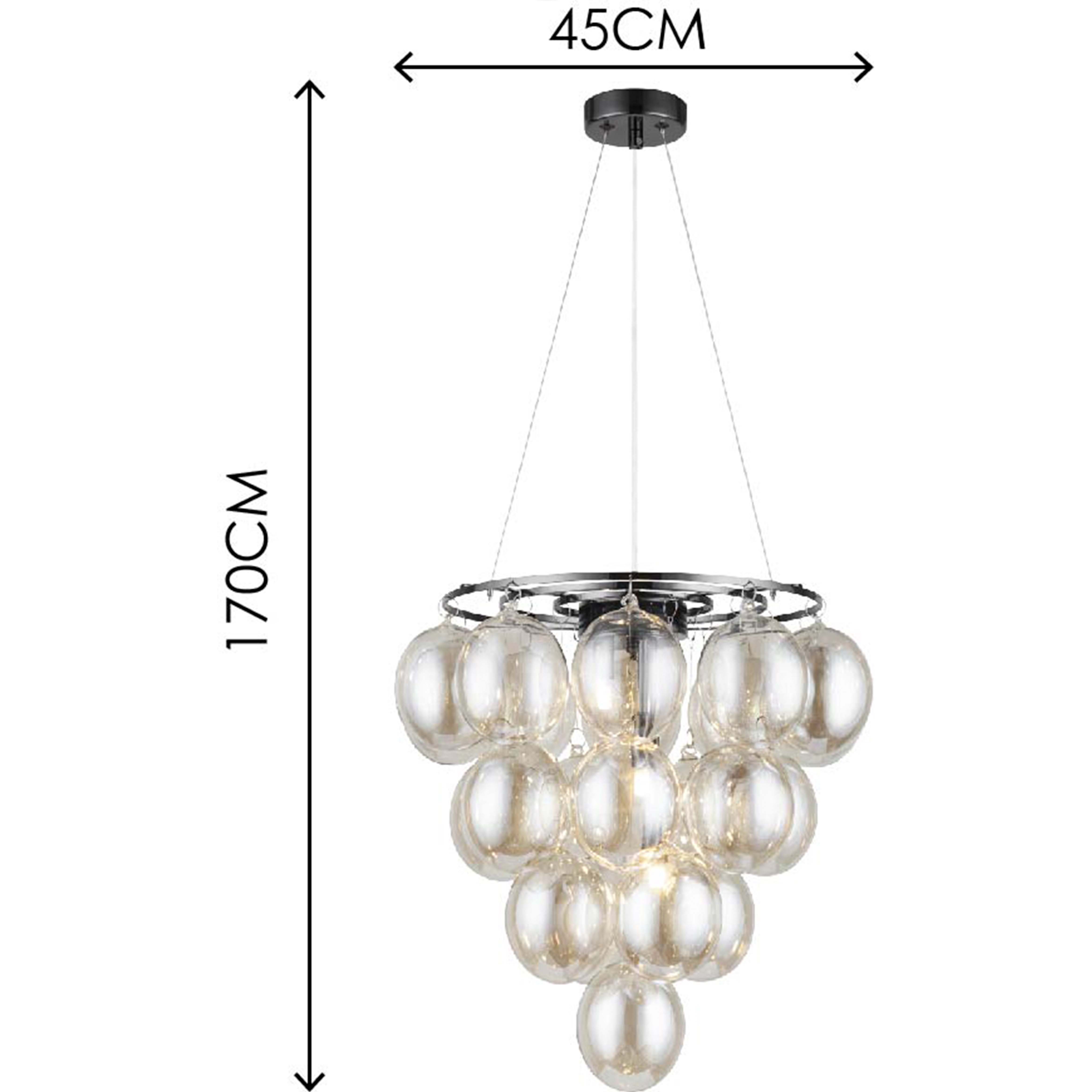 Anmutige dekorative Hängelampe – schwarze Chrom-Metallstange und champagnerfarbene Gläser – 22 Lichter