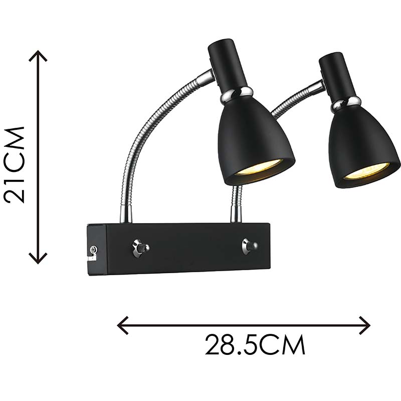 EMIL Nordic Modern Style Light Twin Wall Spot Light Home Study Light mit flexiblem Arm Mattschwarz GU10 Dim