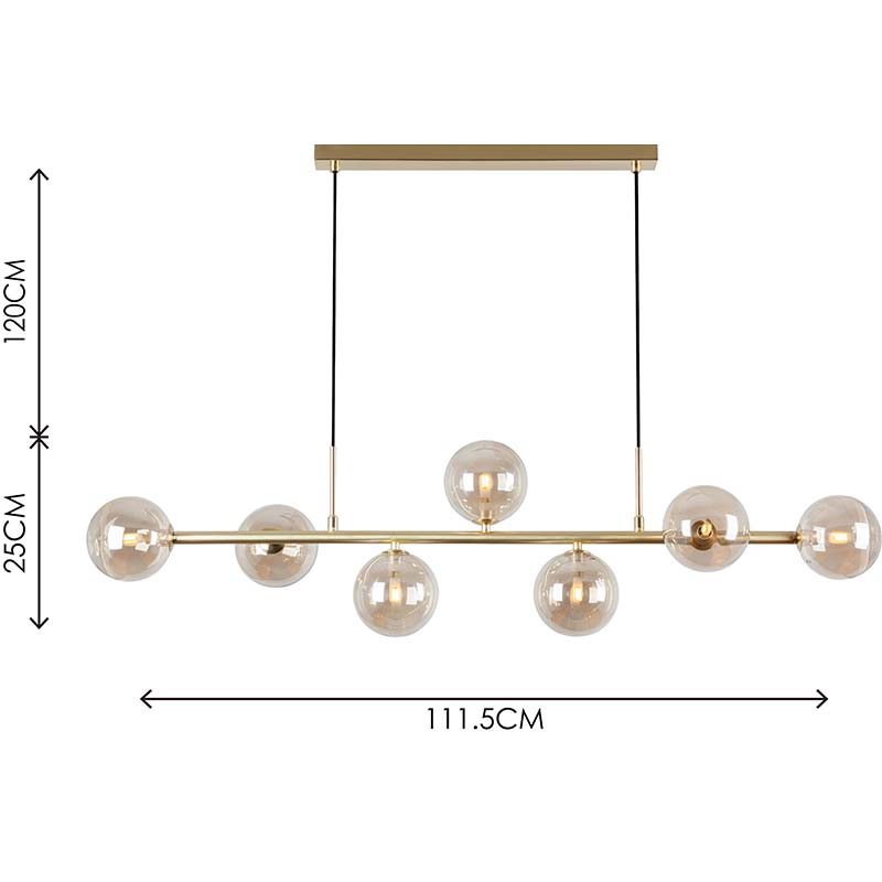 Nordic Authenic Design Hängeleuchte Dekorative verstellbare Pendelleuchte 7lys Messing matt & Bernsteinglas G9