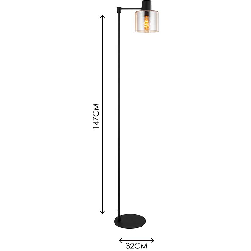 Moderne schlichte Stehleuchte dekorative Bernsteinglas-Stehlampe E27 Dim