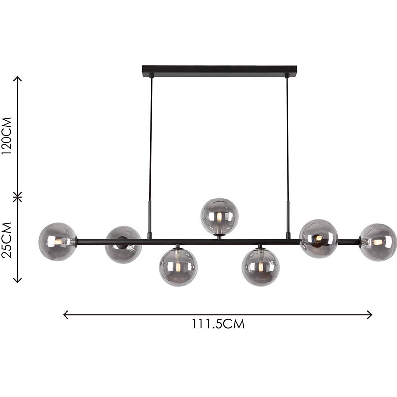 Nordic Authenic Design Hängeleuchte Dekorative verstellbare Pendelleuchte 7lys Mattschwarz & Rauchglas G9