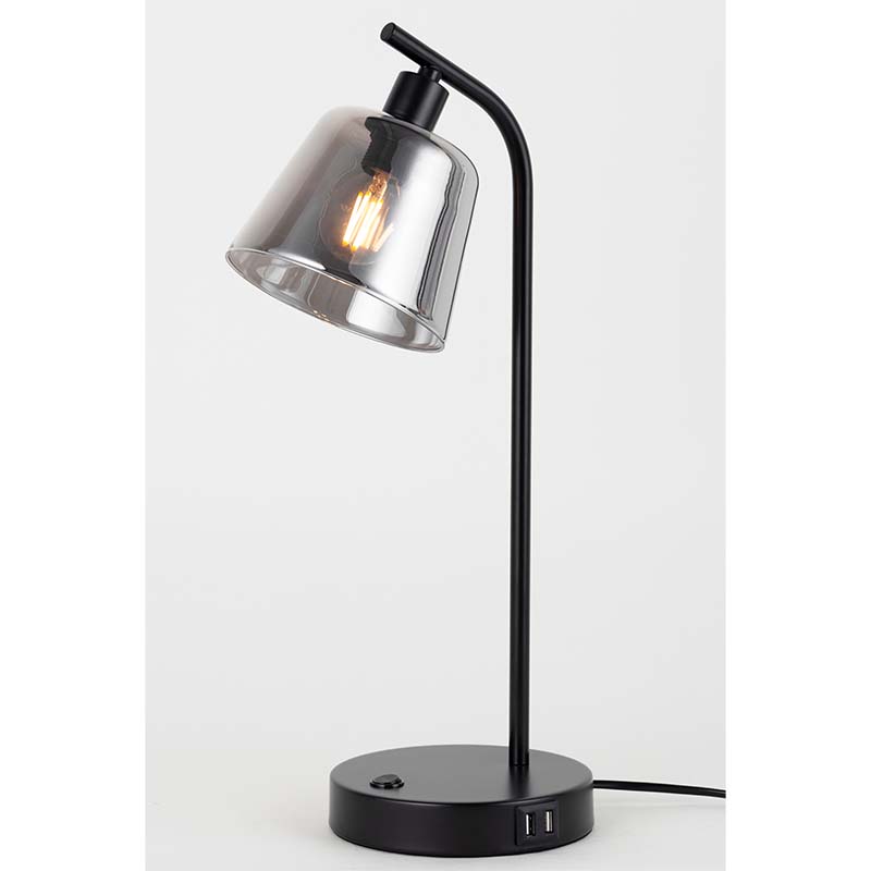 Nordic 2022 Glas-Metall-Tischlampe Industrielle Nachttischlampe mit 2 USB-Anschlüssen E14 Dim