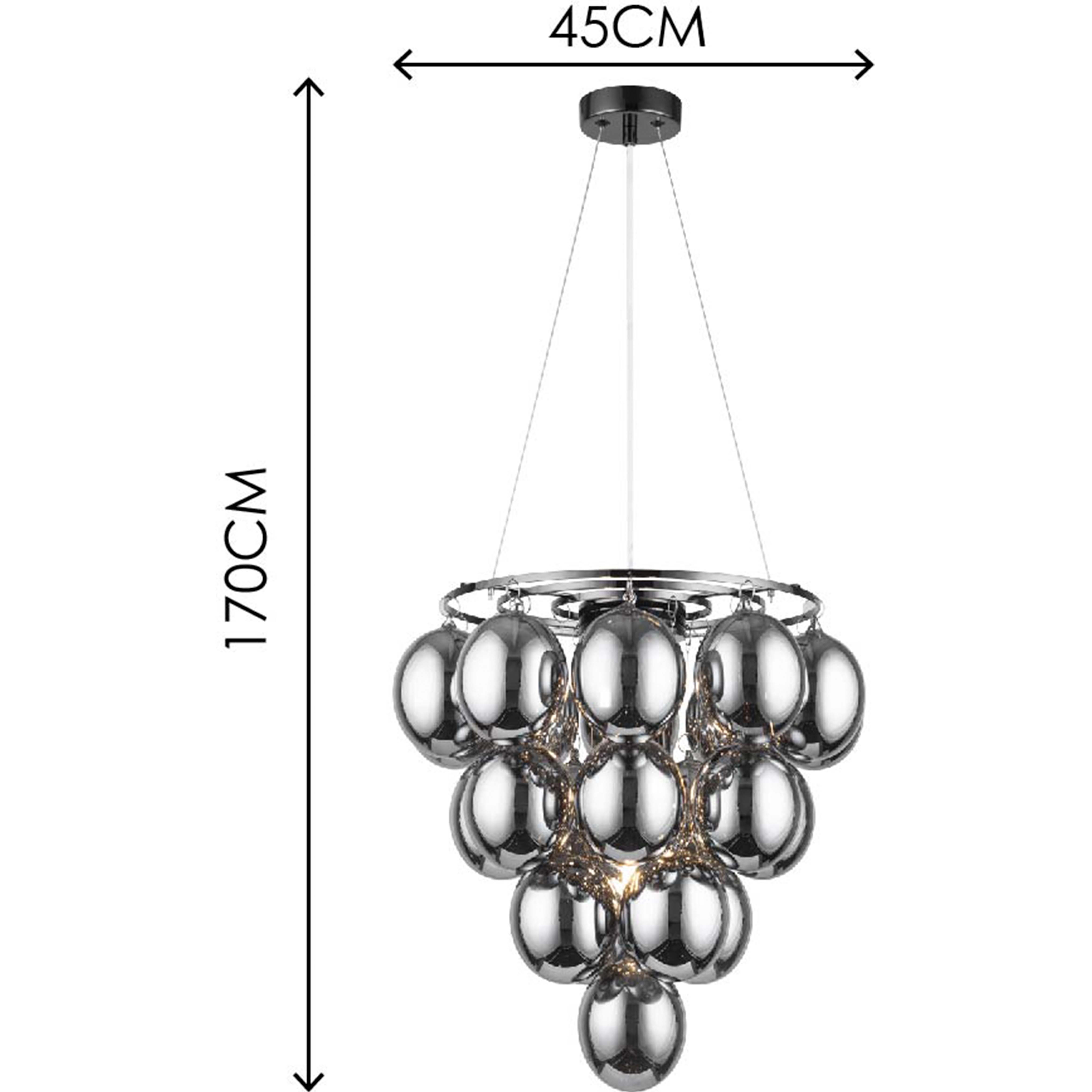 Anmutige dekorative Hängelampe: Elegante schwarze Chrom-Metallstange, wunderschöne rauchfarbene Gläser – 22 Lichter