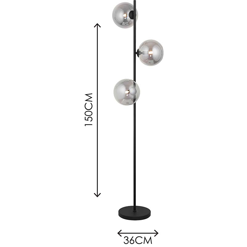 Elegantes nordisches authentisches Design Stehleuchte Smoke Globe Glas Stehlampe 3lys G9 Dim