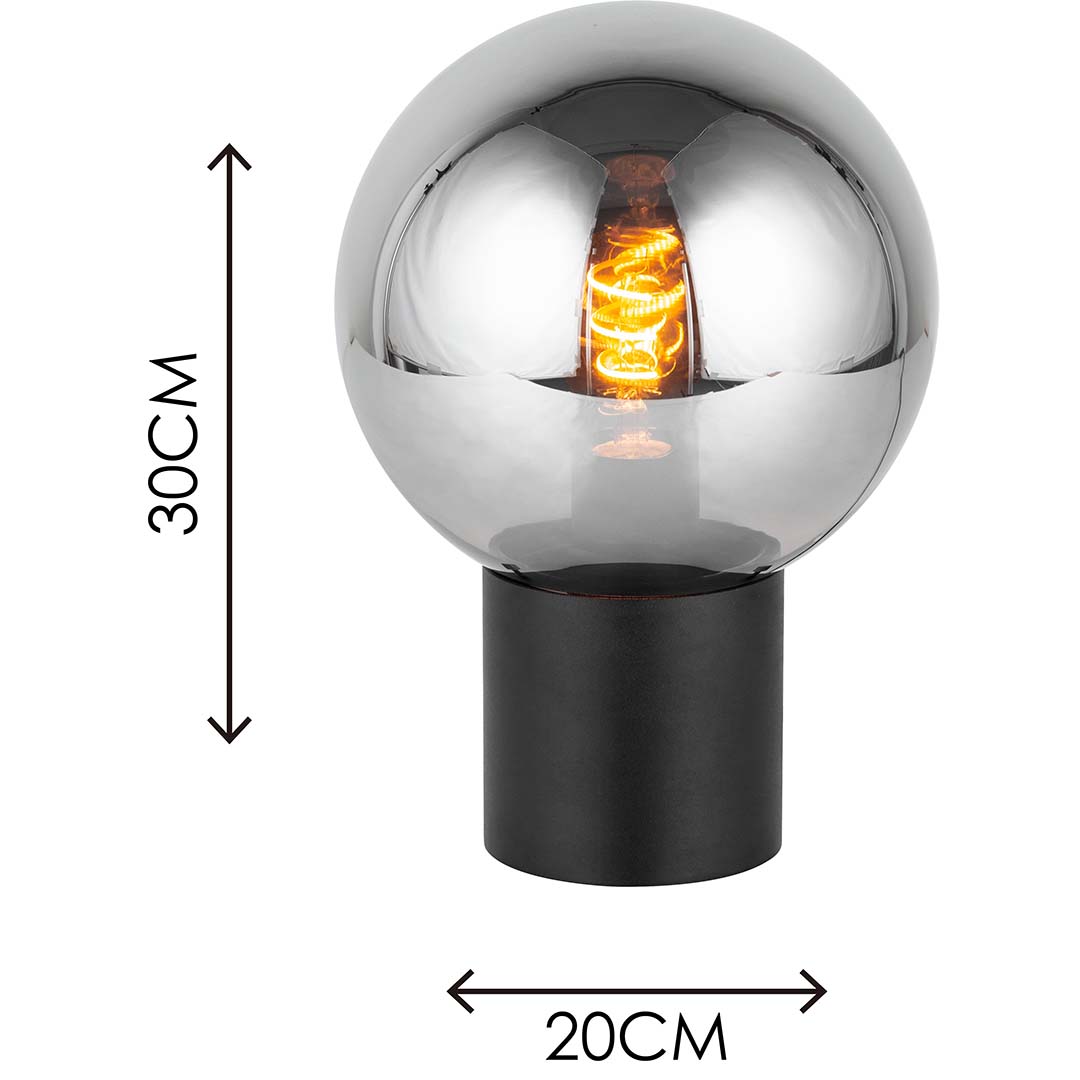 Rauchglas-Schreibtischleuchte im nordischen authentischen Design mit moderner Kugelform und E27-Fassung