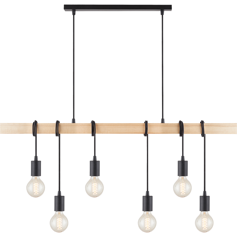 Mordern Eleganter industrieller Holz Design Kronleuchter dekorativ verstellbar Naturholz Pendelleuchte 6lys E27