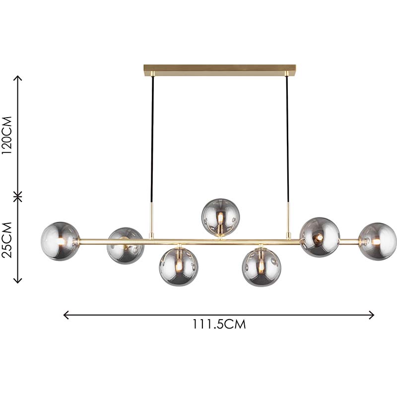 Nordic Authenic Design Hängeleuchte Dekorative verstellbare Pendelleuchte 7lys Messing matt & Rauchglas G9