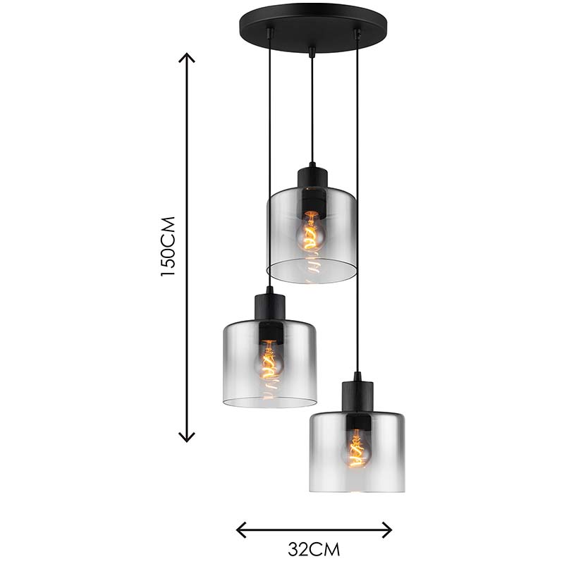 Moderne lineare hängende Deckenleuchte Farbverlauf Rauchglas verstellbare runde Pendelleuchte 3lys E27 Dim