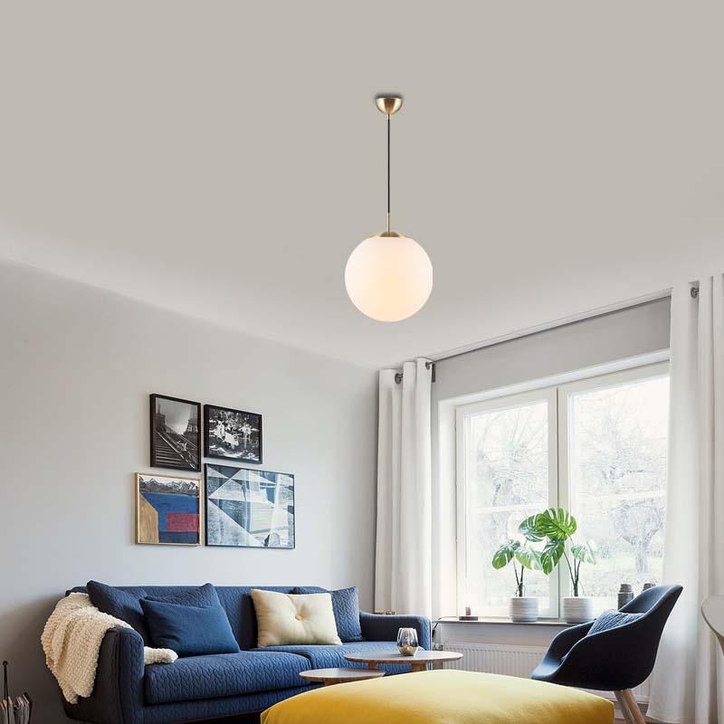 Simple Light Hanging Adjustable Opal Gras Ball Pendelleuchte Ø35cm Messing matt E27